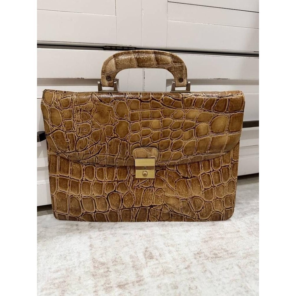 Vintage 70s Amelia Berko Leather Crocodile Print Portfolio Bag